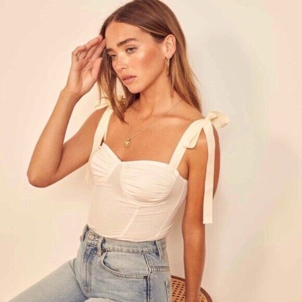Reformation Marsala Cream Bodysuit with Ribbon Ties